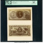 Uruguay Banco de la Republica Oriental del Uruguay 5 Pesos 24.8.1896 Pick Unlisted Face and Back Photographic Proofs PCGS Choice New 63. Mounted on ca...