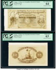 Uruguay Banco de la Republica Oriental 10 Pesos 1.1.1899 Pick 8Ap Face and Back Photographic Proofs PCGS Choice New 63; Very Choice New 64. Mounted on...