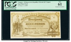 Uruguay Banco de la Republica Oriental del Uruguay 10 Pesos 1.1.1899 Pick Unlisted Face Photographic Proof PCGS New 61. Mounted on cardstock. 

HID098...