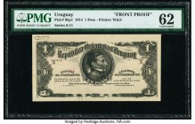 Uruguay Banco de la Republica Oriental 1 Peso 1914 Pick 9bp1 Front Proof PMG Uncirculated 62. Previously mounted and printer's annotations. 

HID09801...