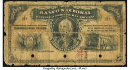 Uruguay Banco Nacional 200 Pesos 25.8.1887 Pick A97ct Color Trial About Good. Punch hole cancelled with 3 holes. Edge damage, tears, and stains. No re...