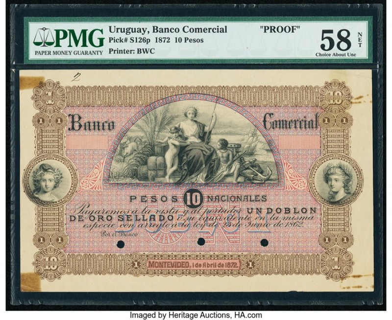 Uruguay Banco Comercial 10 Pesos 1.4.1872 Pick S126p Proof PMG Choice About Unc ...