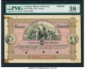 Uruguay Banco Comercial 10 Pesos 1.4.1872 Pick S126p Proof PMG Choice About Unc 58 Net. Previously mounted, minor internal splits and cancelled with 3...