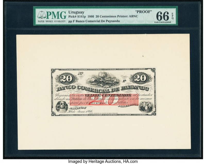 Uruguay Banco Comercial de Paysandu 20 Centesimos 30.6.1866 Pick S141p Proof PMG...