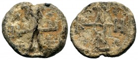 Byzantine Lead Seals PB,
Condition: Very Fine

Weight: 10,28 gr
Diameter: 21,15 mm