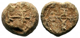 Byzantine Lead Seals PB,
Condition: Very Fine

Weight: 9,16 gr
Diameter: 17,00 mm