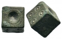 Roman Bronze Dice,About fine to about very fine. 
Weight: 14,16 gr
Diameter: 12,50 mm