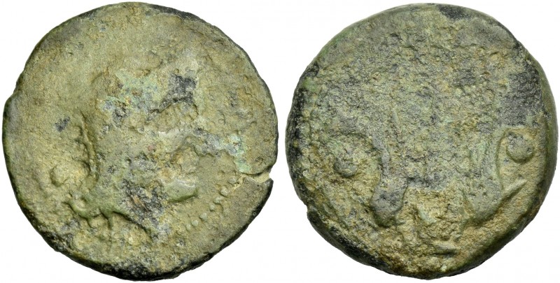 Etruria, Vetulonia.
Sextans III century BC, Æ 26 mm, 12.61 g. Male head r., wea...