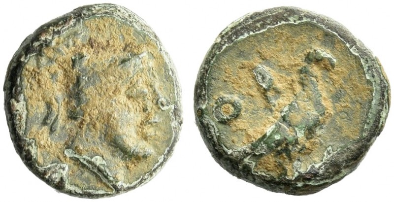 Apulia, Orra.
Bronze circa 250-225, Æ 10mm, 1.00 g. Young male head wearing con...