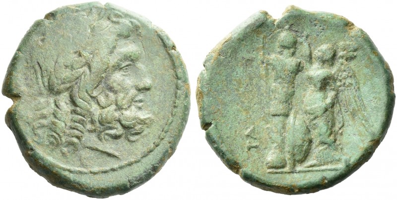 Calabria, Tarentum. 
Bronze circa 280-270, Æ 21 mm, 8.95 g. Laureate head of Ze...