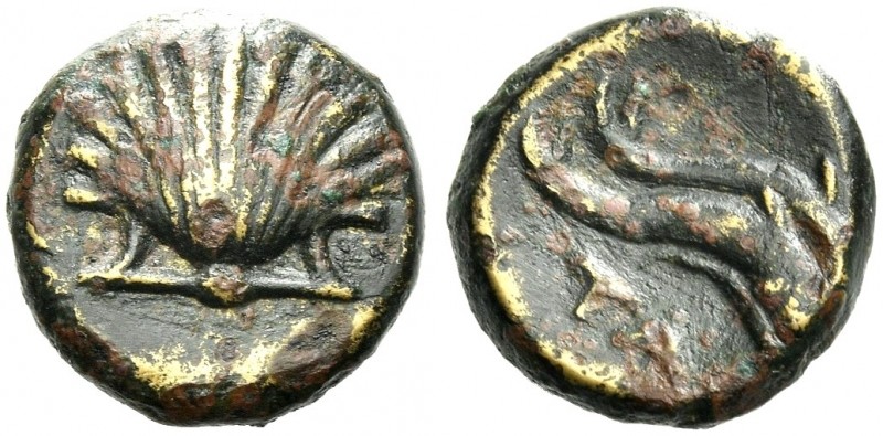 Calabria, Tarentum. 
Bronze circa 275-200, Æ 10 mm, 1.50 g. Shell. Rev. TA Two ...