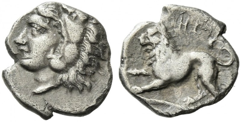 Lucania, Heraclea. 
Diobol circa 432-420, AR 10 mm, 0.87 g. Head of Heracles l....