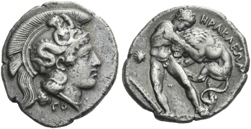 Lucania, Heraclea. 
Nomos circa 400-370, AR 23 mm, 7.13 g. Head of Athena r., w...