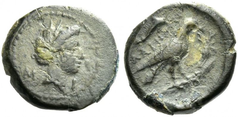 Lucania, Laos.
Bronze late IV century BC, Æ 15 mm, 2.92 g. ΛA – I Wreathed head...