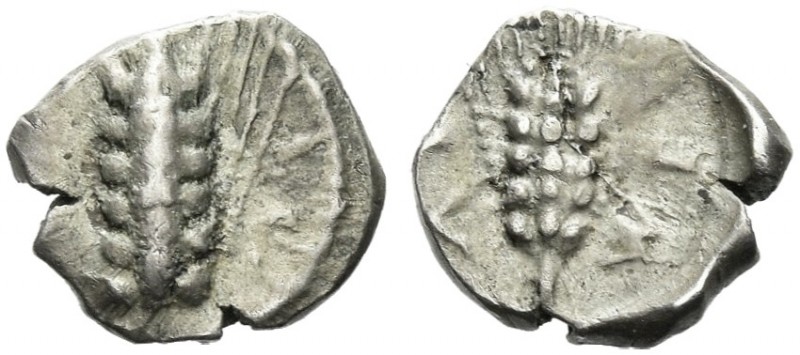 Lucania, Metapontum.
Obol circa 440-430, AR 8 mm, 0.50 g. Ear of barley. Rev. M...