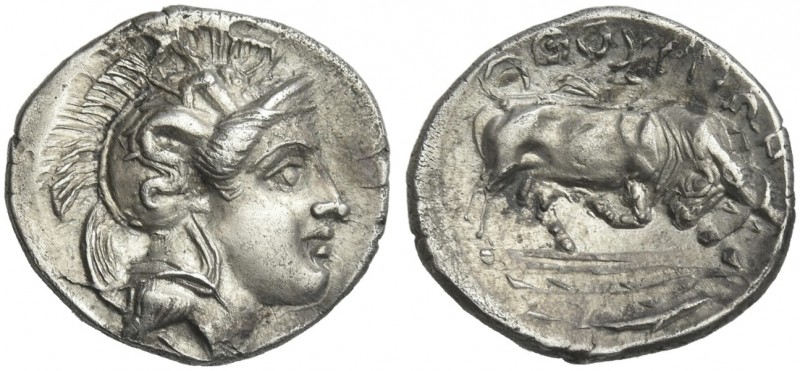 Lucania, Thurium.
Triobol circa 400-350, AR 15 mm, 1.24 g. Head of Athena r., w...