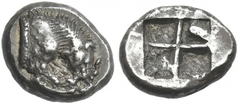 Lucania, Velia.
Drachm circa 535-465 BC, AR 14 mm, 3.87 g. Forepart of lion r.,...