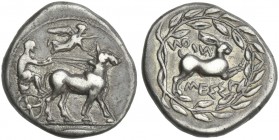 Messana. Drachm. Very rare, the finest of only five specimens in private hands.
Ex Hess-Leu 45, 1970, 48.