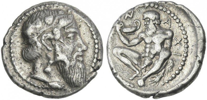 Sicily, Naxos.
Drachm circa 461-430, AR 18 mm, 4.20 g. Bearded and ivy wreathed...