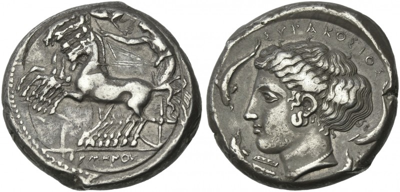 Sicily, Syracuse.
Tetradrachm signed by Eumenos and Eukleidas circa 415-410, AR...