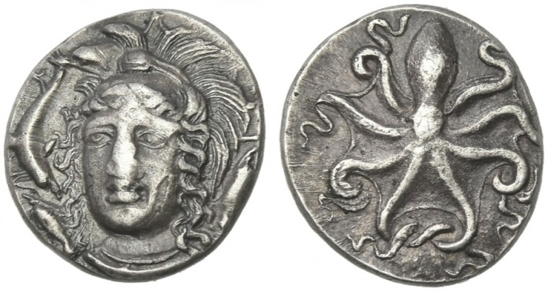 Sicily, Syracuse.
Litra circa 336-317, AR 11 mm, 0.62 g. [ΣYPA] Helmeted head o...