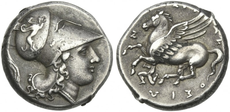 Sicily, Syracuse.
Stater circa 317-310, AR 20 mm, 8.40 g. Head of Athena r., we...