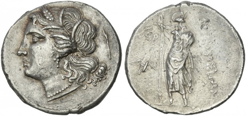 Sicily, Syracuse.
10 litrae circa 214-212 under the Democracy, AR 26 mm, 8.45 g...