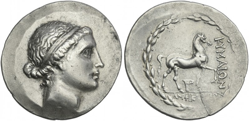 Aeolis, Cyme. 
Tetradrachm, magistrate Amphiktion, circa 155-143, AR 34 mm, 16....