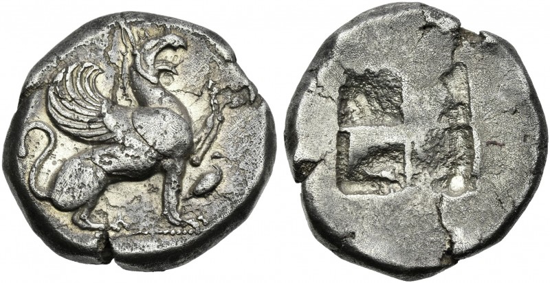 Teos. 
Stater circa 485-475, AR 23 mm, 11.87 g. Griffin seated r., with l. fore...