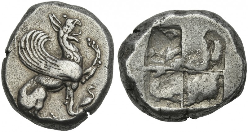 Teos. 
Stater circa 460, AR 20 mm, 11.83 g. Griffin seated r., with l. forepaw ...