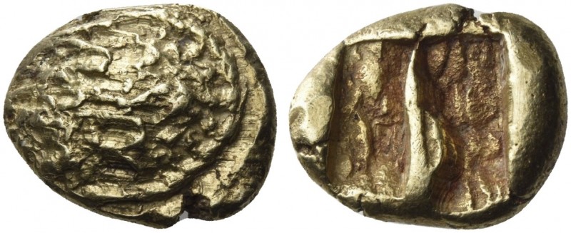 Uncertain mint.
Stater circa 650-600, EL 22 mm, 13.42 g. Rough and irregular su...