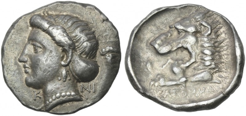 Caria, Cnidus. 
Didrachm circa 395-380, AR 22 mm, 6.85 g. K – NI Head of Aphrod...