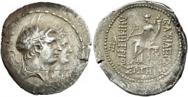 Demetrius I Soter, 162 – 150. Tetradrachm.
Of the highest rarity, only a few specimens known.