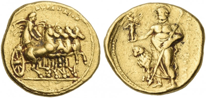 Cyrene.
Stater, magistrate Damonaktos, circa 331-322, AV 19 mm, 8.58 g. Slow qu...
