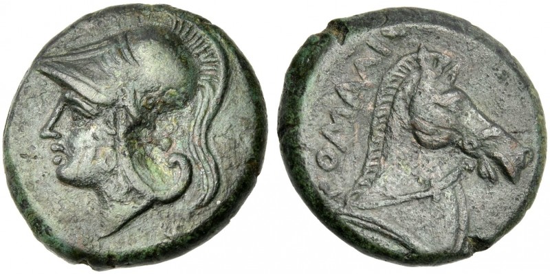 Half unit, Neapolis after 276, Æ 17 mm, 4.79 g. Helmeted head of Minerva l. Rev....