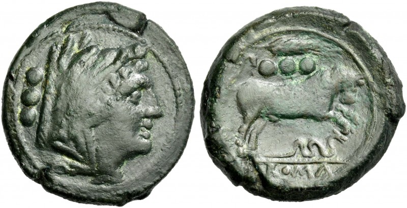 Quadrans, Sicily circa 214-212, Æ 27 mm, 15.94 g. Head of Hercules r., wearing b...