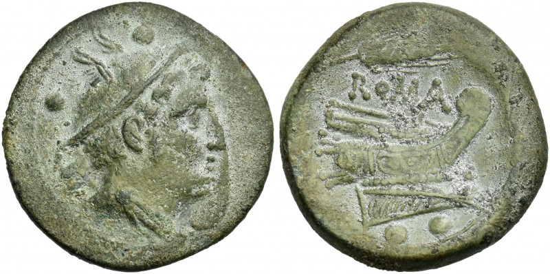 Sextans, Sicily circa 214-212, Æ 28 mm, 10.91 g. Head of Mercury r., wearing win...
