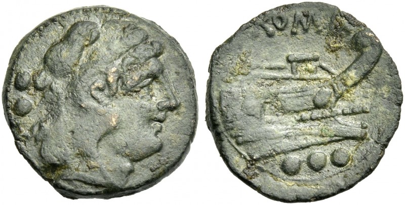 Quadrans, Sardinia, Sicily or Campania after 211, Æ 19 mm, 3.50 g. Head of Hercu...