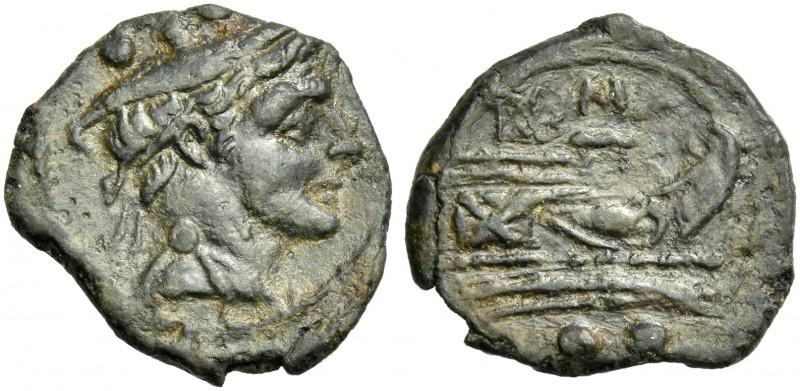 Sextans, Sardinia, Sicily or Campania after 211, Æ 18 mm, 1.90 g. Head of Mercur...