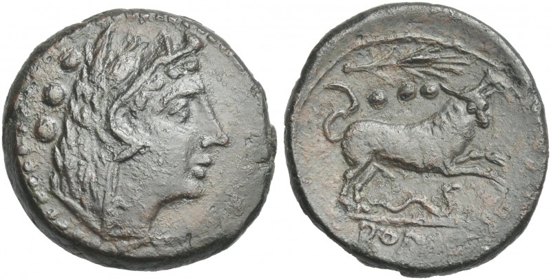 Quadrans, Sicily circa 207-206, Æ 24 mm, 8.58 g. Head of Hercules r., wearing li...