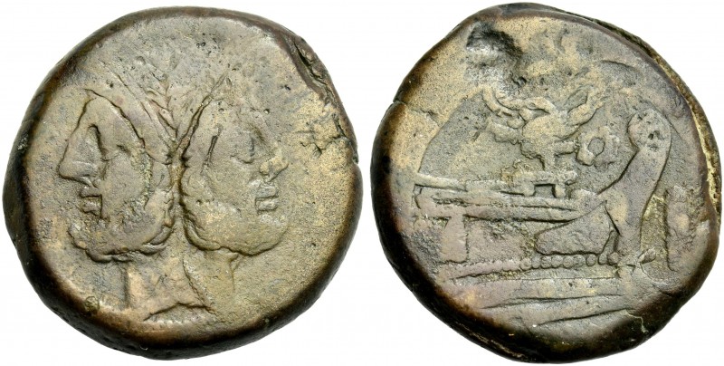 L. Axius Naso. As circa 189-180, Æ 32 mm, 30.14 g. Laureate head of Janus; above...