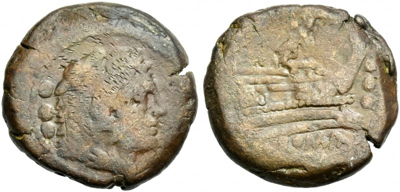 L. Mamilius. Quadrans circa 189-180, Æ 22 mm, 9.89 g. Head of Hercules r., weari...