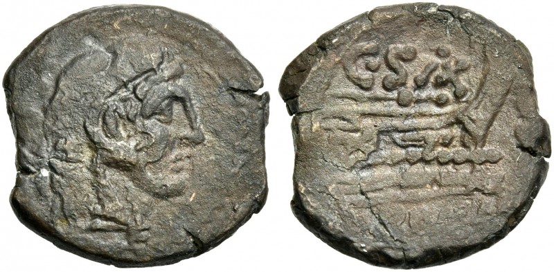 C. Sax. Quadrans circa 169-158, Æ 19 mm, 7.05 g. Head of Hercules r, wearing lio...