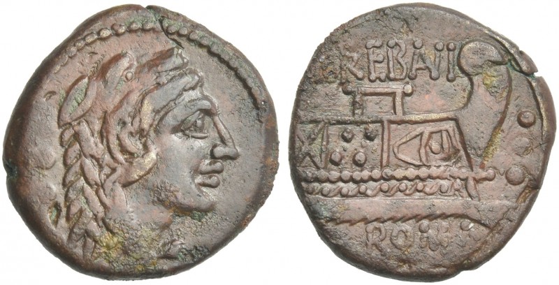 L. Trebanius. Quadrans 135, Æ 18 mm, 4.08 g. Head of Hercules r., wearing lion’s...