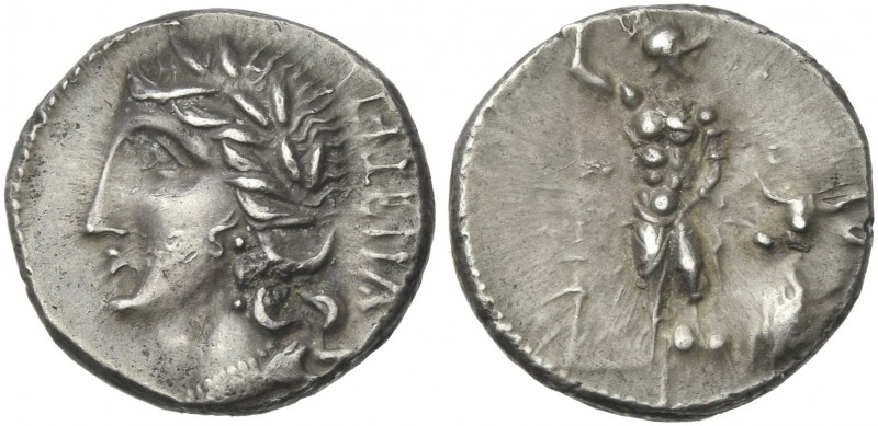 The Bellum Sociale. Denarius, Bovianum (?) circa 89 (?), AR 20 mm, 4.08 g. Laure...