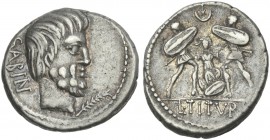 L. Tituri L. f. Sabinus. Denarius 89.