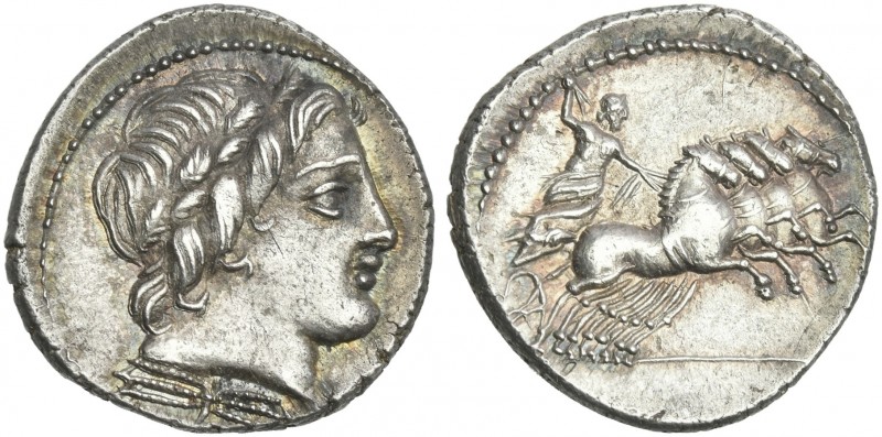 Gar, Ogul, Ver. Denarius 86, AR 20 mm, 3.89 g. Laureate head of Apollo r.; below...