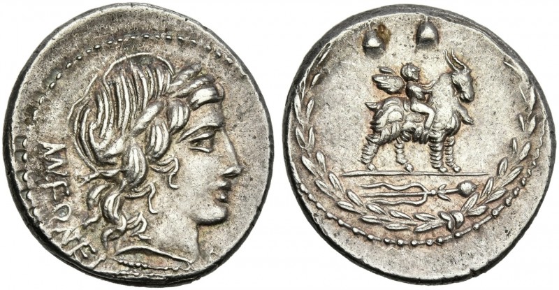 Mn. Fonteius C.f. Denarius 85, AR 20 mm, 4.26 g. MN·FONTEI – [C·F] Laureate head...