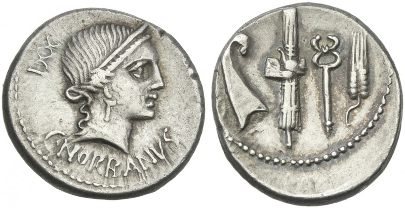 C. Norbanus. Denarius 83, AR 18 mm, 3.92 g. C·NORBANVS Diademed head of Venus r....