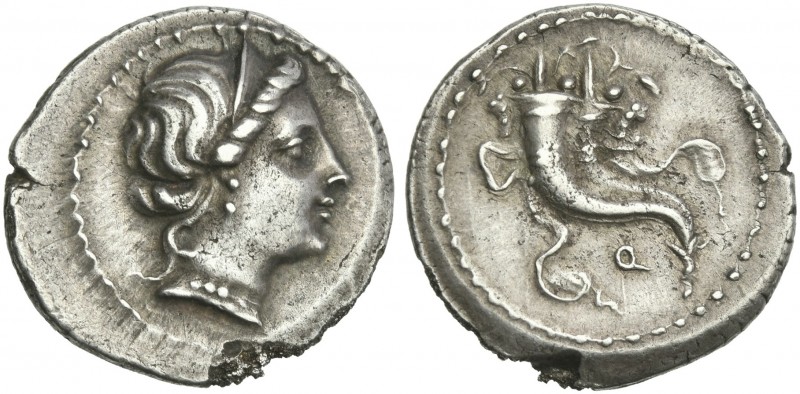 Q. Denarius, uncertain mint 81, AR 20 mm, 3.79 g. Diademed head of Venus r. Rev....